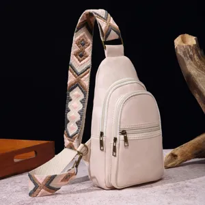 Bolso de Pecho de Cuero PU Retro para Mujer Estilo Bohemio Correa Bordada Multi Bolsillo Bandolera Casual Riñonera Viaje Moda