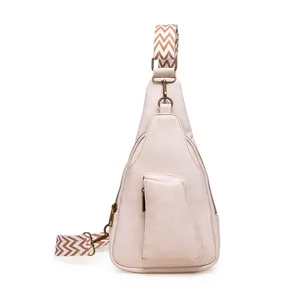 Bolso de pecho bohemio para mujer con correa ancha de espiga en cuero sintético
