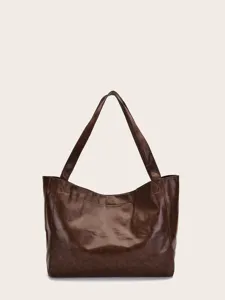 Bolso tote vintage grande para mujer de piel encerada con correas suaves marrón