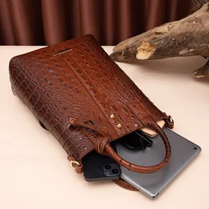 Bolso de mano retro de gran capacidad con relieve de cocodrilo y asa elegante.