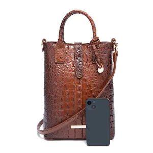 Bolso de mano retro para mujer con textura de cocodrilo y móvil para escala de tamaño