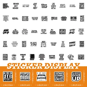 Waterproof black motivational text quotes stickers pack for DIY journal laptop decoration.