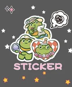 Detail view of cute cartoon frog stickers for scrapbooking and decoration
