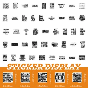 Black text waterproof stickers set for journal notebook DIY decoration and stationery.