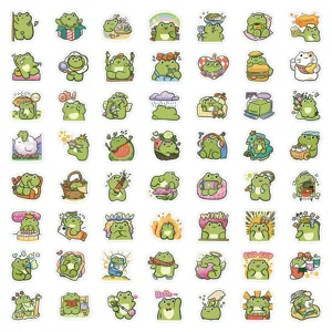 Collection of 60 unique cute cartoon frog stickers for scrapbooks and luggage