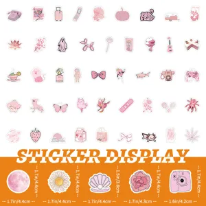 Cute pink aesthetic stickers pack, high quality waterproof decorative decals for DIY crafts.