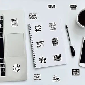 Black and white English quote text stickers, waterproof DIY decal for notebook and laptop decoration.