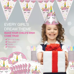 Ensemble complet de fournitures de fête licorne avec thème floral pour filles