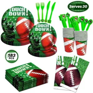 Fournitures de Vaisselle de Fête d'Anniversaire sur le Thème du Football Américain Assiettes en Papier Jetables Gobelets Serviettes Décorations sur le Thème du Sport Vert