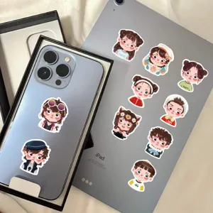 Cute cartoon character portrait stickers detail view, waterproof DIY decals for decoration.