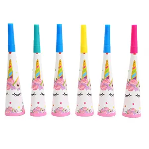 Lot de 6 klaxons de fête d'anniversaire licorne pour enfants avec embouts colorés