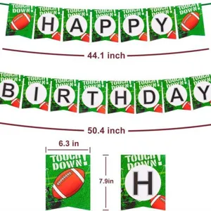 Bannière joyeux anniversaire thème football américain déco fête sport avec dimensions.