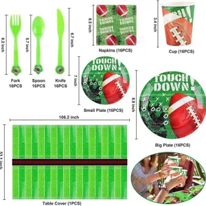 Kit de vaisselle jetable pour fête sur le thème du football américain