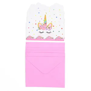 Lot de cartes d'invitation licorne pour anniversaire avec enveloppes roses assorties