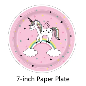 Schattig 7-inch roze eenhoorn regenboog papieren bord voor verjaardagsfeestjes voor kids