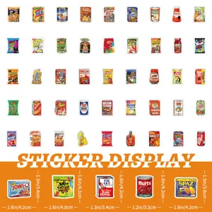 Set of 100 funny parody food stickers with detailed dimensions for DIY laptop decoration