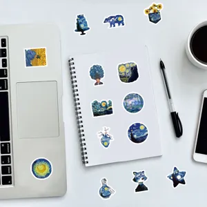 Detailed view of creative Van Gogh oil painting style stickers, ideal for journals and decor.
