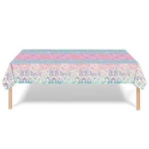 Nappe jetable en plastique PE avec motif d'écailles de sirène pour décoration de fête
