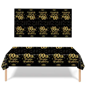 Elegante Einweg-Tischdecke zum 60. Geburtstag im hochwertigen Schwarz-Gold-Partythema