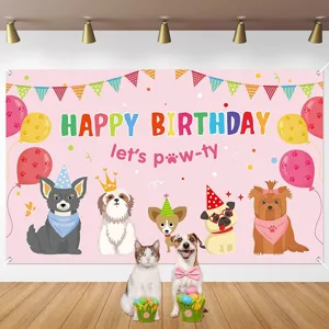 Bannière de fond joyeux anniversaire thème chien rose pour décoration de fête d'animaux