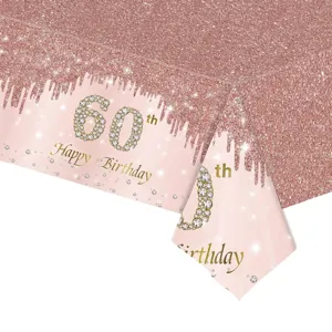 Détail de la nappe jetable 60ème anniversaire en or rose avec paillettes et diamants