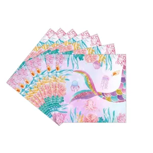 Serviettes en papier à thème sirène rose pour décoration de fête d'anniversaire.