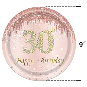 Assiette en papier jetable or rose de 9 pouces pour la fête du 30ème anniversaire