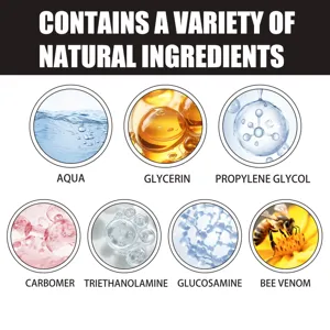 Detalle de ingredientes naturales en gel articular con veneno de abeja y glucosamina