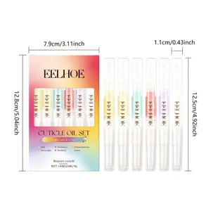 EELHOE 6pcs nail cuticle oil set detail view with packaging and product size dimensions