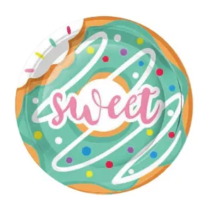Assiette en carton motif donut avec texte sweet pour décoration de fête d'anniversaire