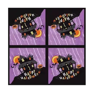 Illustration détaillée d'une serviette de fête d'Halloween avec maison hantée et citrouille