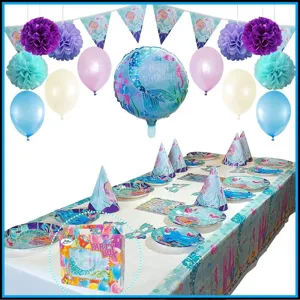 Set de décoration de fête d'anniversaire sirène avec ballons et arts de la table
