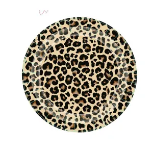 Assiette en papier jetable à motif léopard pour fête sur le thème de la jungle et animaux