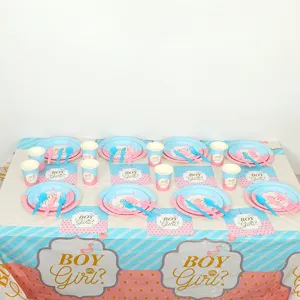 Service de table complet pour fête de révélation avec thème rose et bleu 'Boy or Girl?'