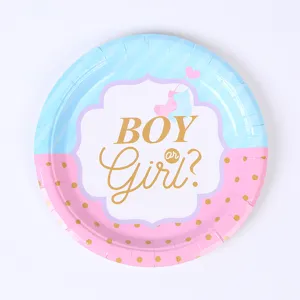 Assiette en papier pour fête de révélation de sexe avec texte doré élégant Boy or Girl