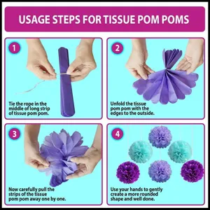 Guide d'assemblage étape par étape pour pompons en papier de soie violet de fête