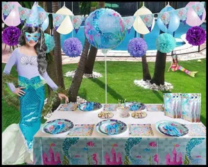 Ensemble complet de décorations de fête d'anniversaire sirène en plein air