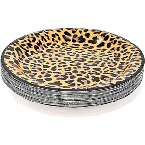 Assiettes en carton jetables motif léopard pour fête sur le thème jungle