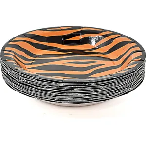 Assiettes jetables en papier à rayures de tigre pour les décorations de fête jungle