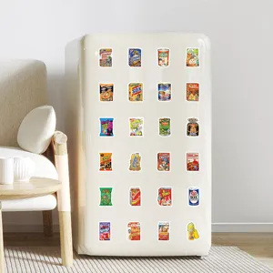 Creative American vintage snack packaging stickers displayed on a refrigerator surface