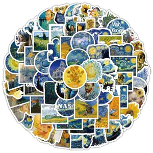 100pcs Van Gogh oil painting stickers set, classic art aesthetic stationery laptop decors.