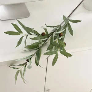 Realistic artificial olive branch with green leaves and fruits for minimalist home decor
