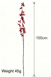 Detaillierte Ansicht eines 100 cm roten künstlichen Oncidium-Zweigs, Gewicht 45 g.