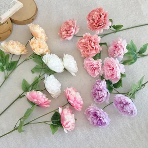 Realistic 3-head artificial silk peonies in various colors for home and wedding decor