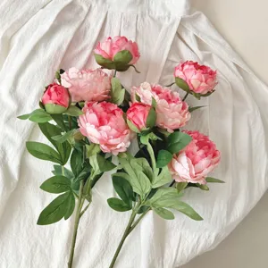 Bouquet di peonie rosa artificiali realistiche con quattro teste per decoro tavolo