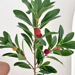 Dettaglio ravvicinato di una simulazione realistica di bacche rosse e foglie verdi di Myrica
