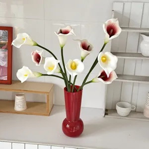 Fleur Artificielle de Lys Calla Tige Longue en Polyuréthane Fausse Fleur Pétale Roulé pour Décoration de Table de Mariage Accessoires de Photographie