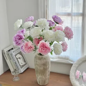 Detailed close-up of high-quality 3-head artificial peony silk flowers in a vase