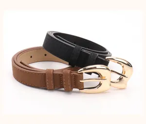 Classic black and brown vintage women's leather belts with elegant gold-tone buckles