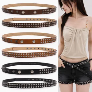Damen Y2K Punk Nietengürtel Vintage Streetwear PU Leder Taillengürtel Zweireihiger Metall Nietengürtel Für Jeans Hosen